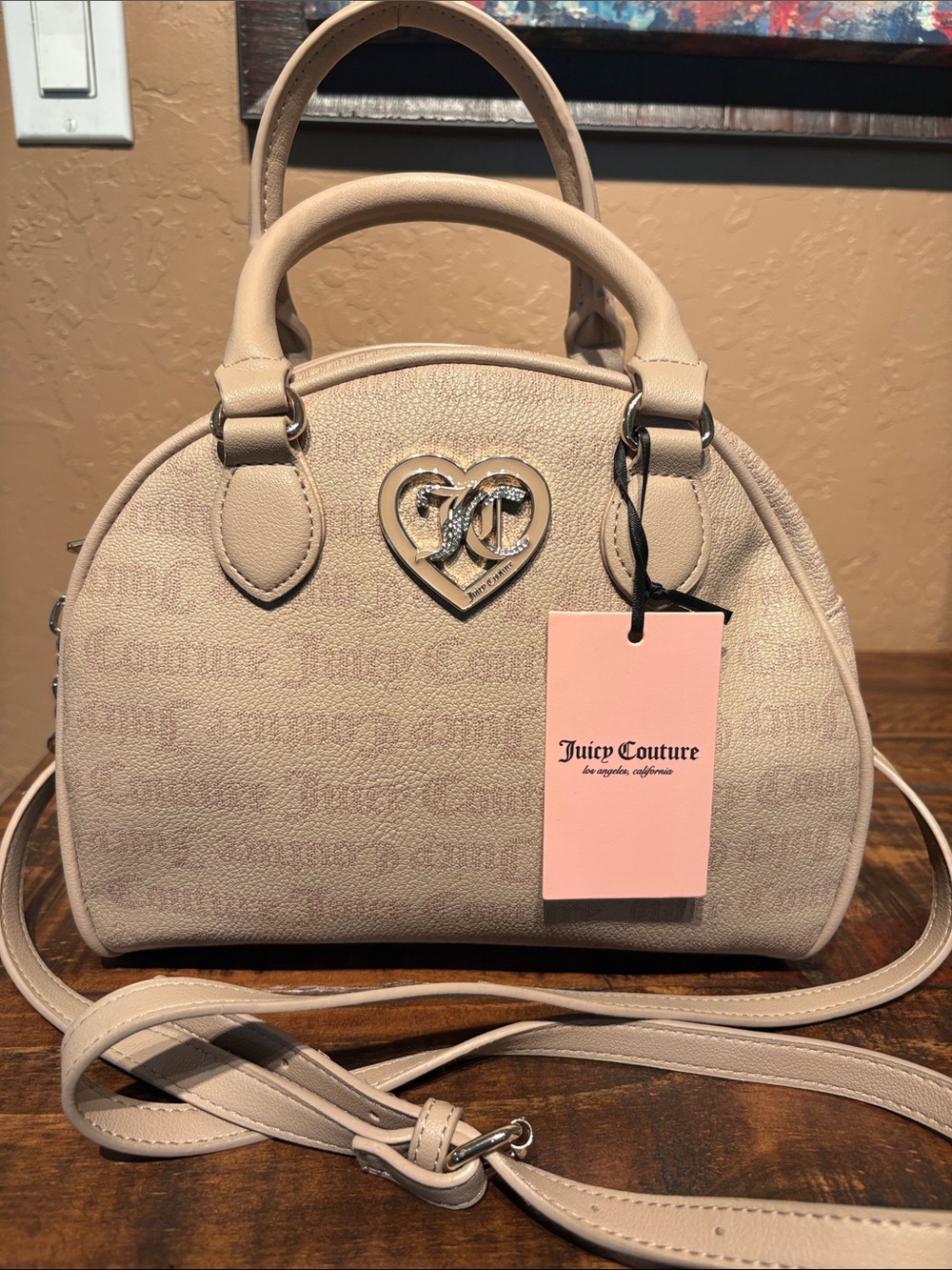 Juicy Couture NWT Vegan Leather Dome Satchel/crossbody in Cafe MSRP $89